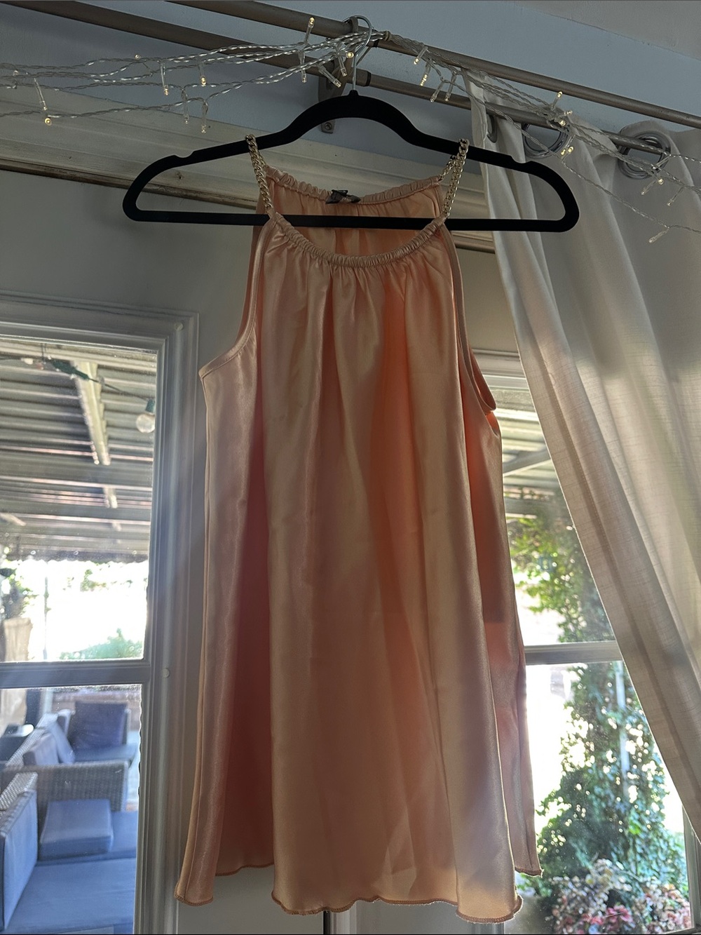 Peach Satin Slip Chemise with Chain-Strap Detail